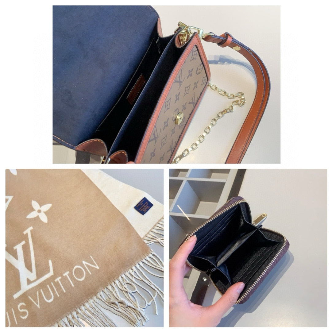 【ルイヴィトン】3点セット☆Dauphine 中号バッグ＆スカーフ｜青春感たっぷり、スタイリッシュなコーディネート♪今すぐチェック！