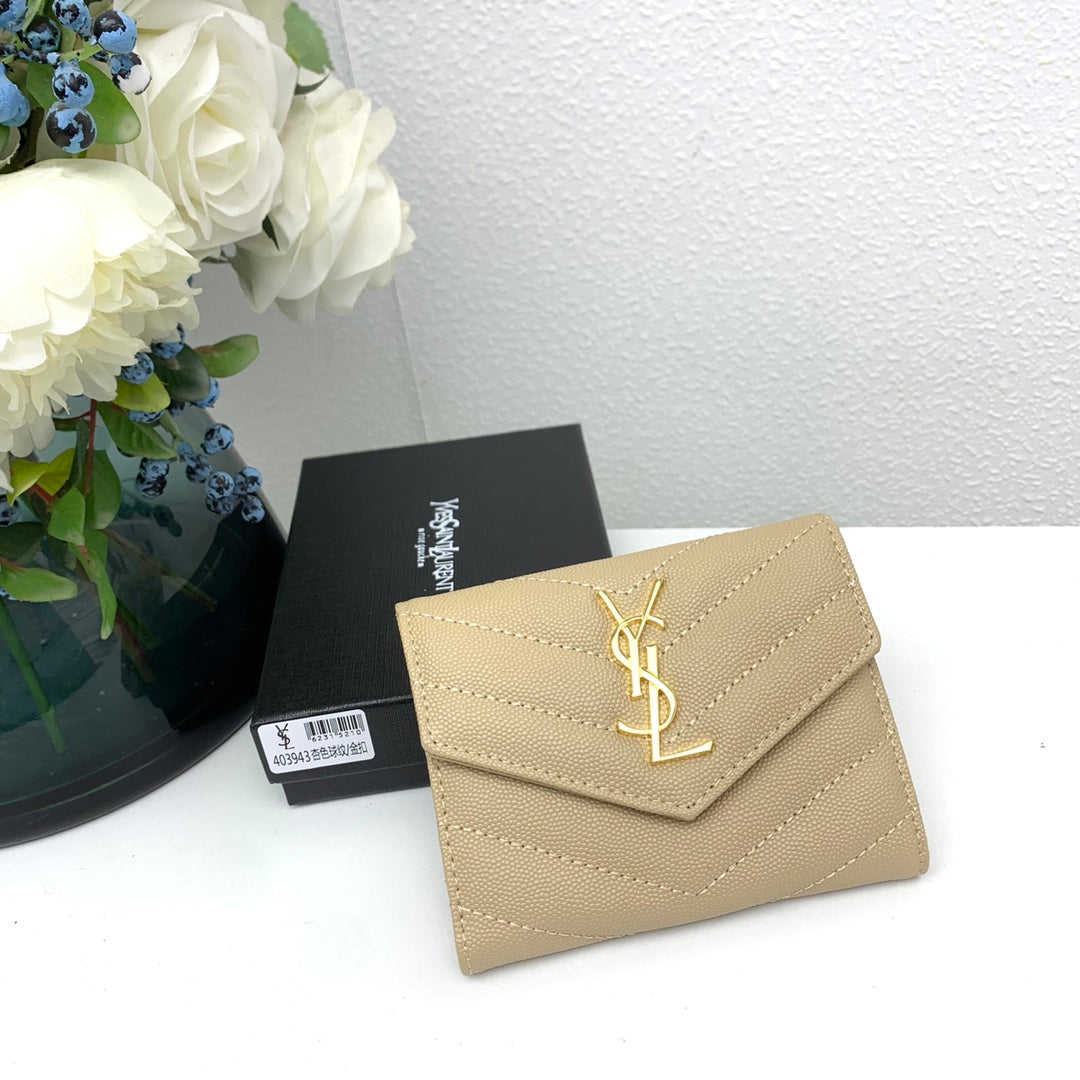 【サンローラン】大人気ロゴ 小銭入れ付き 三つ折り財布4色