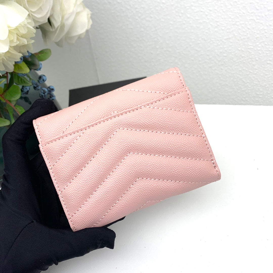 【サンローラン】大人気ロゴ 小銭入れ付き 三つ折り財布4色